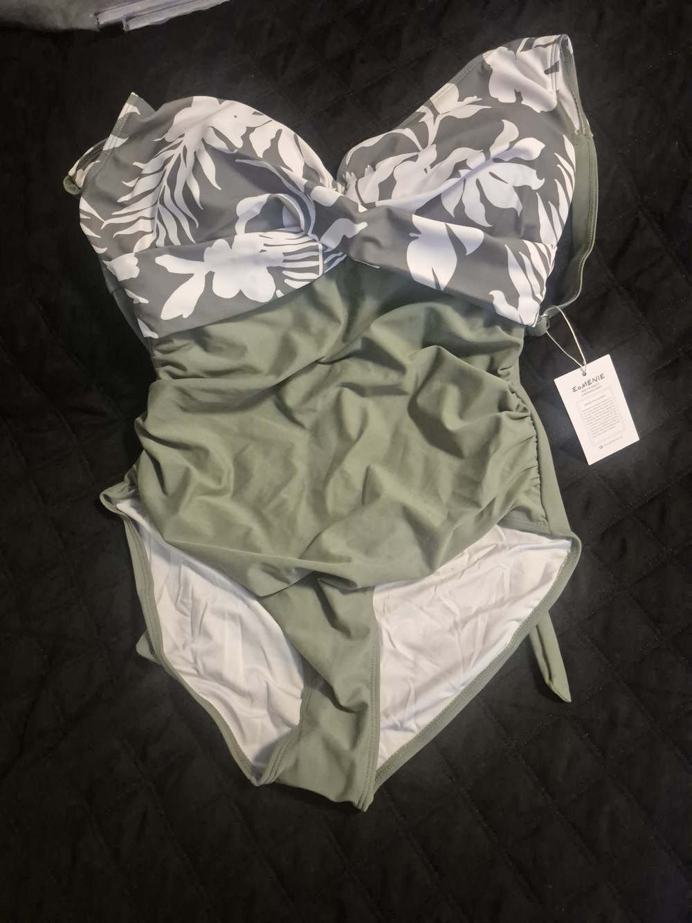 Green and White Floral Overbust Tummy Control  One-Piece Swimsuit